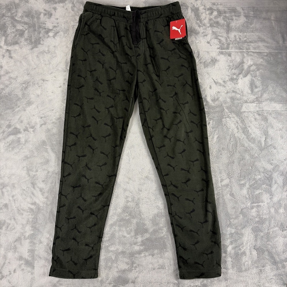 PUMA Fleece Super Soft Lounge Pants AOP Size Medium Green Black NWT